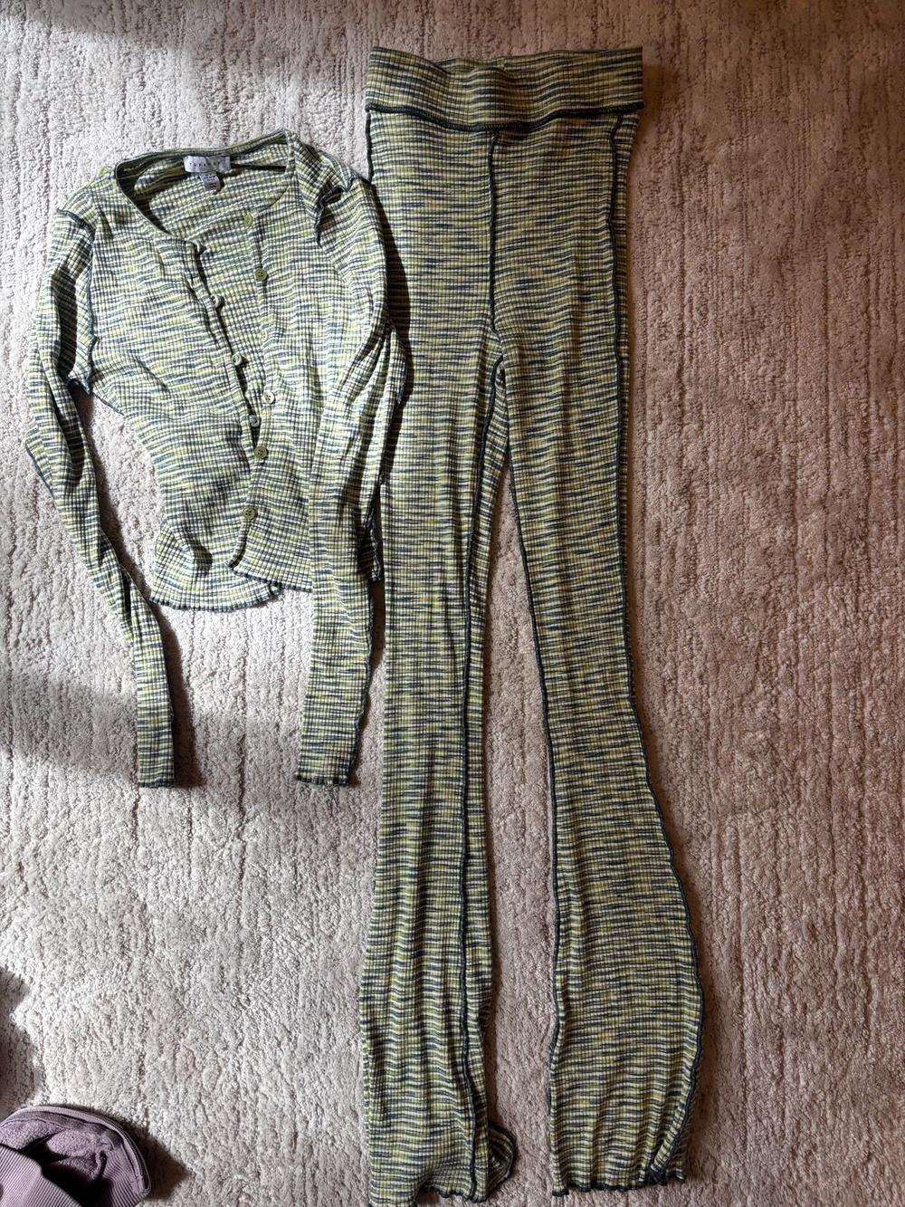 Topshop Striped Ribbed Knit Cardigan And Flare Pants Set Size S